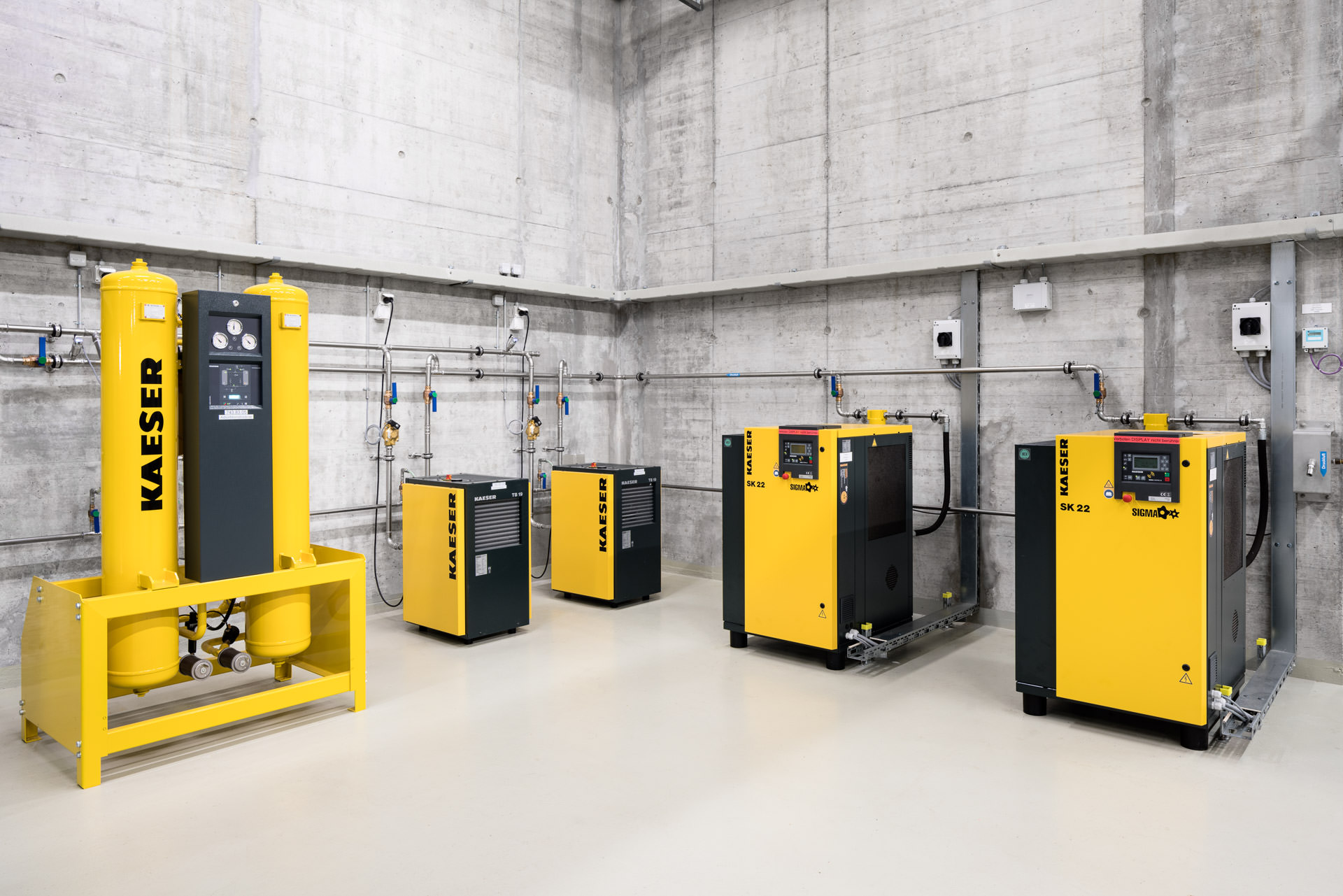 Reference product shot on location: Compressors in water cleaning plant Lucerne's underground installations