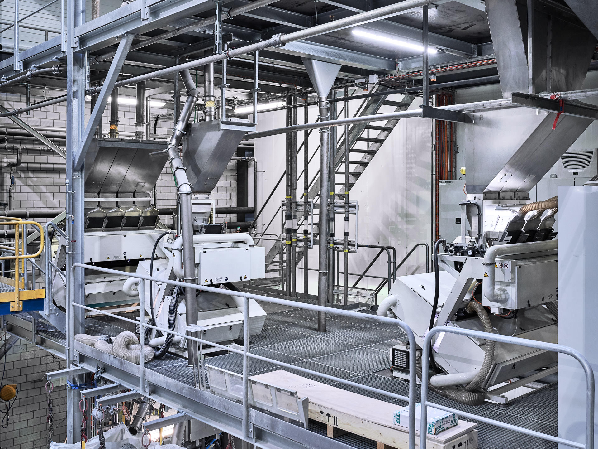 PET Recycling plant, industrial process for granulates - industrial photographer Switzerland