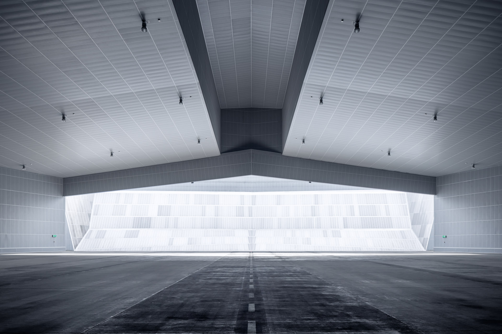 The Silencer - Inside sound silencing hangar at Zurich Airport ZRH - Art Photography: Philippe Wiget