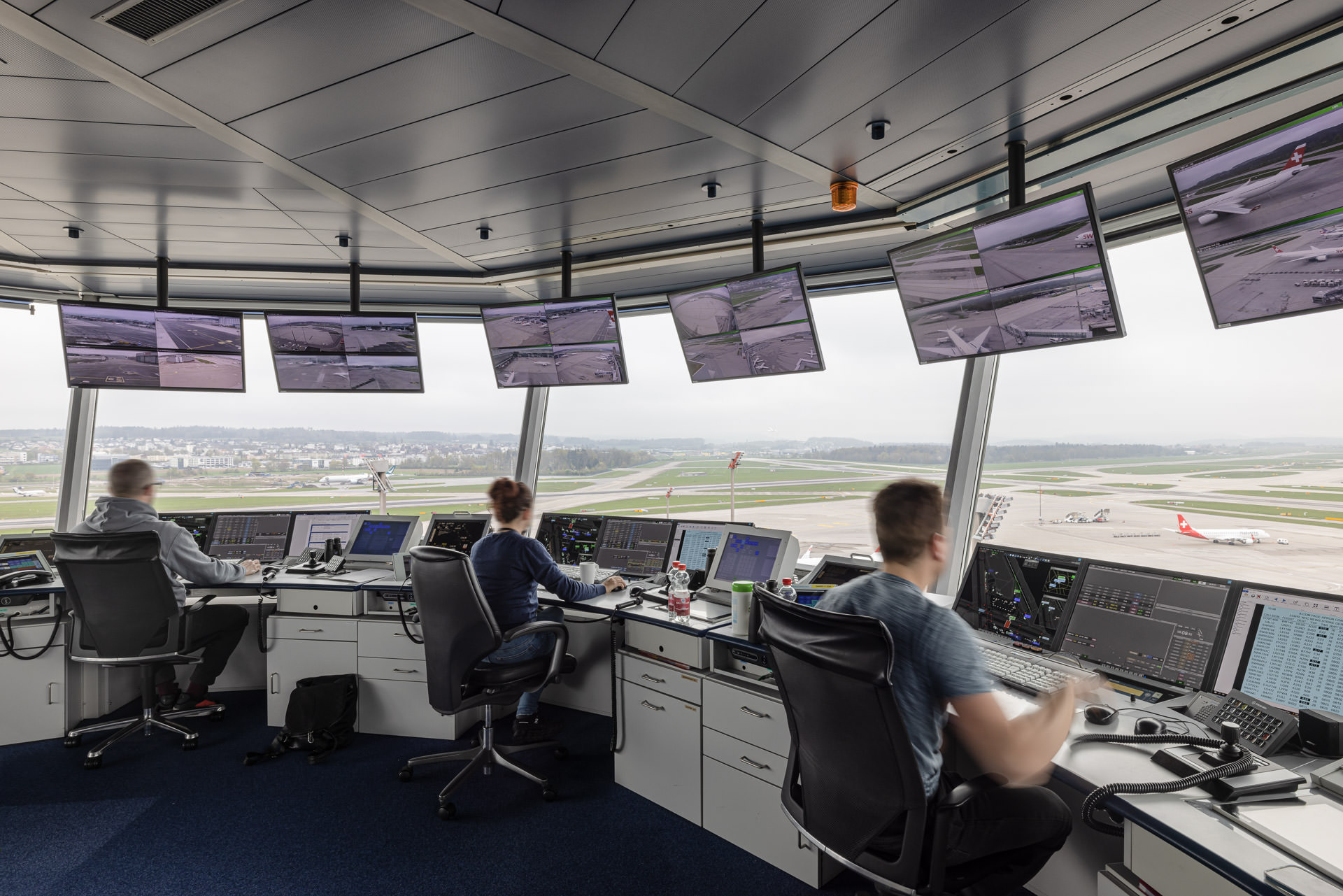 Control tower ZRH Zurich Airport overlooking the runway